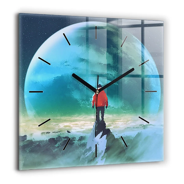 Pendule carrée en verre 60x60 cm Homme sur la lune