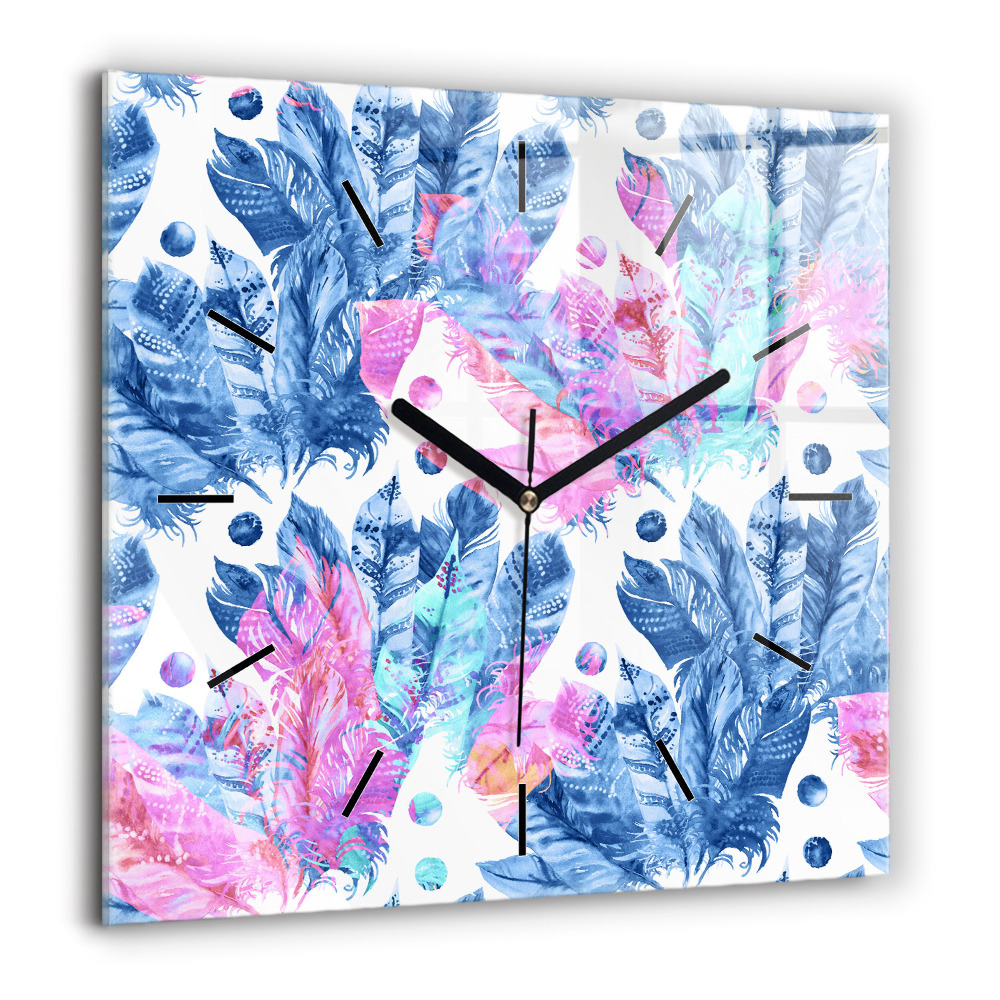 Horloge murale carrée 60x60 cm Plumes colorées