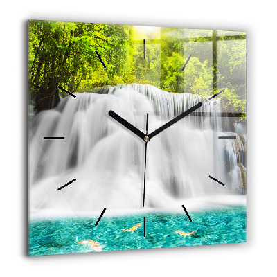 Horloge carrée en verre 60x60 cm Chute d'eau en Thaïlande