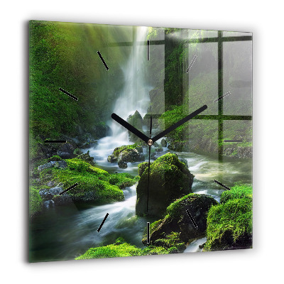 Horloge murale carrée 60x60 cm Cascade et rochers