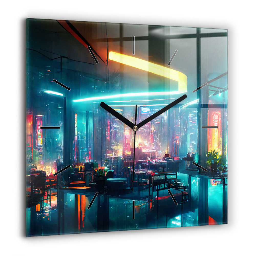 Horloge carrée en verre 60x60 cm Ville de style cyberpunk