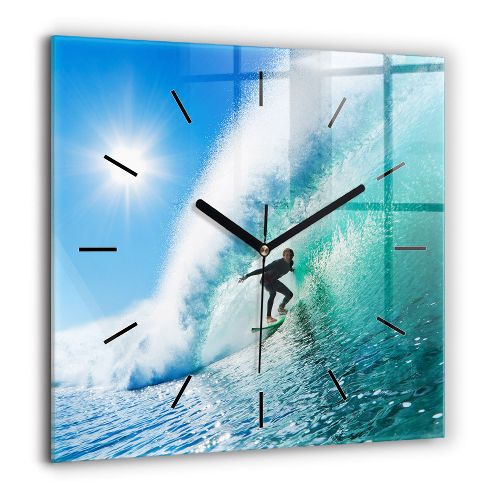 Horloge carrée en verre 60x60 cm Surf à Hawaï