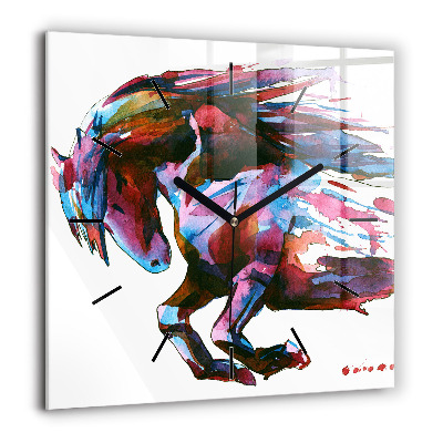 Horloge murale carrée 60x60 cm Cheval en fuite