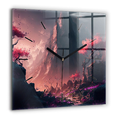 Pendule carrée en verre 60x60 cm Forêt et montagnes magiques