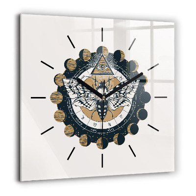 Horloge murale carrée 60x60 cm Phases de la lune et œil