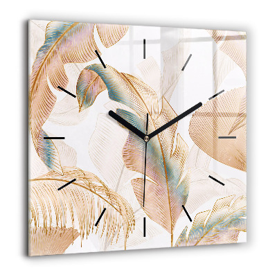 Horloge carrée en verre 60x60 cm Motif de feuilles de la nature
