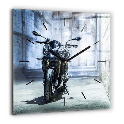 Horloge carrée en verre 60x60 cm Moto dans une ruelle