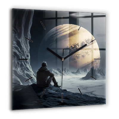 Horloge murale carrée 60x60 cm Homme sur fond de lune