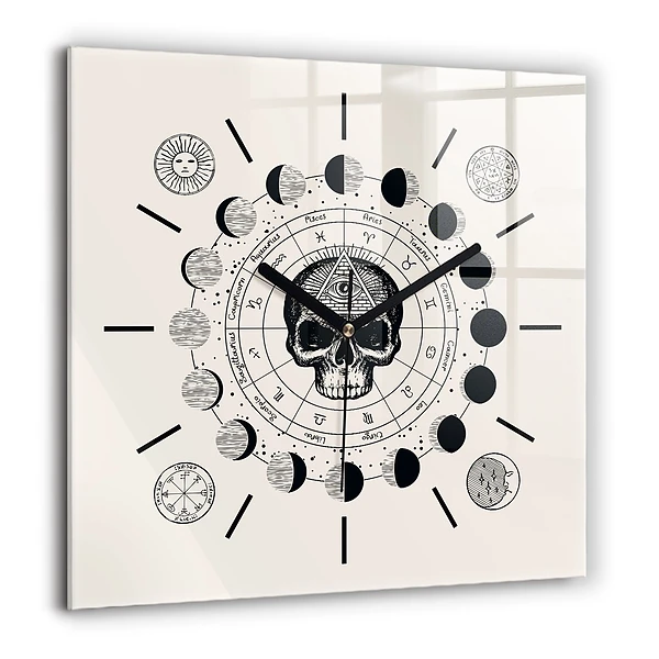 Horloge carrée en verre 60x60 cm Phases de la lune