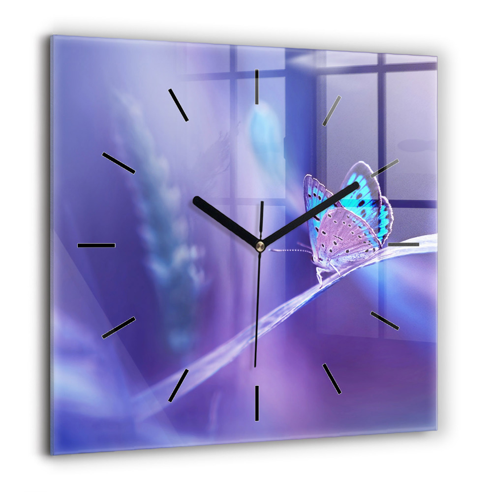 Horloge murale carrée 60x60 cm Papillon sur l'herbe
