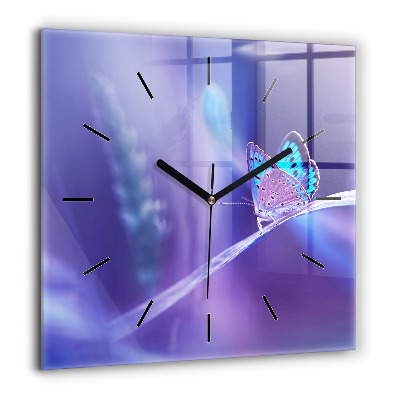Horloge murale carrée 60x60 cm Papillon sur l'herbe