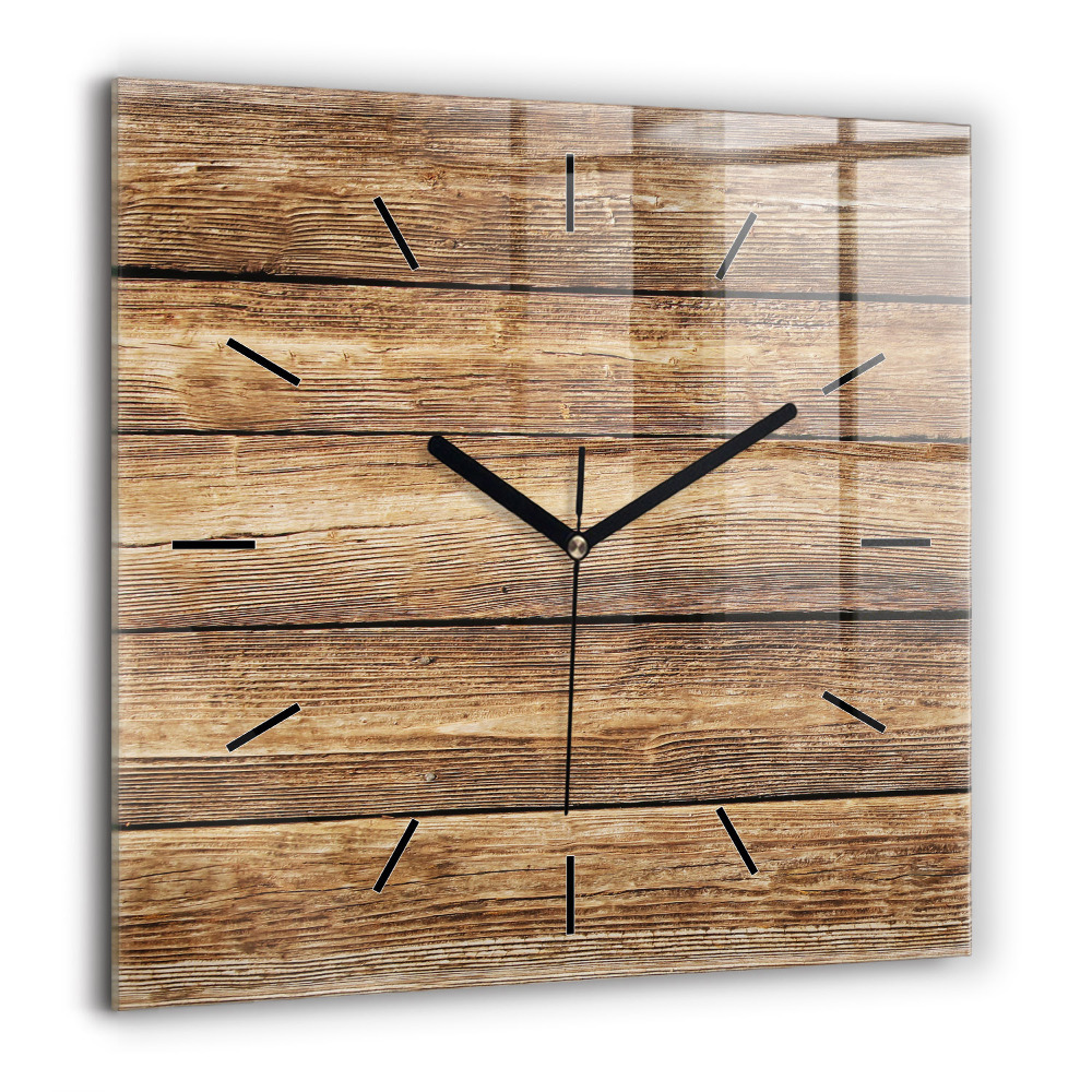 Pendule carrée en verre 60x60 cm Planches en bois