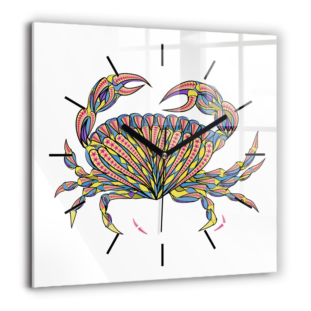 Horloge murale carrée 60x60 cm Crabe ethnique