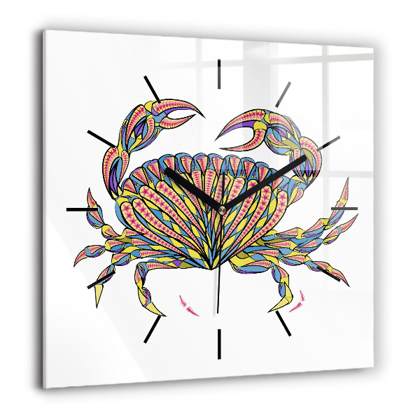 Horloge murale carrée 60x60 cm Crabe ethnique