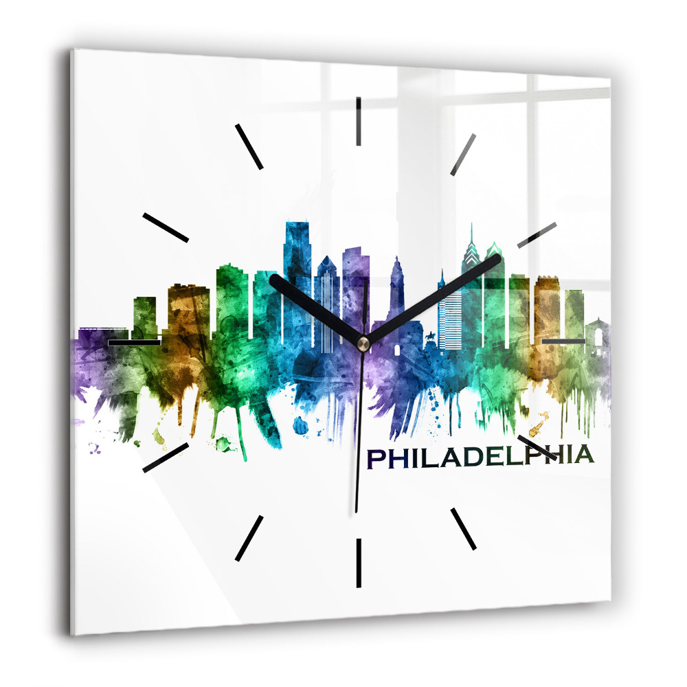 Horloge murale carrée 60x60 cm Philadelphie colorée