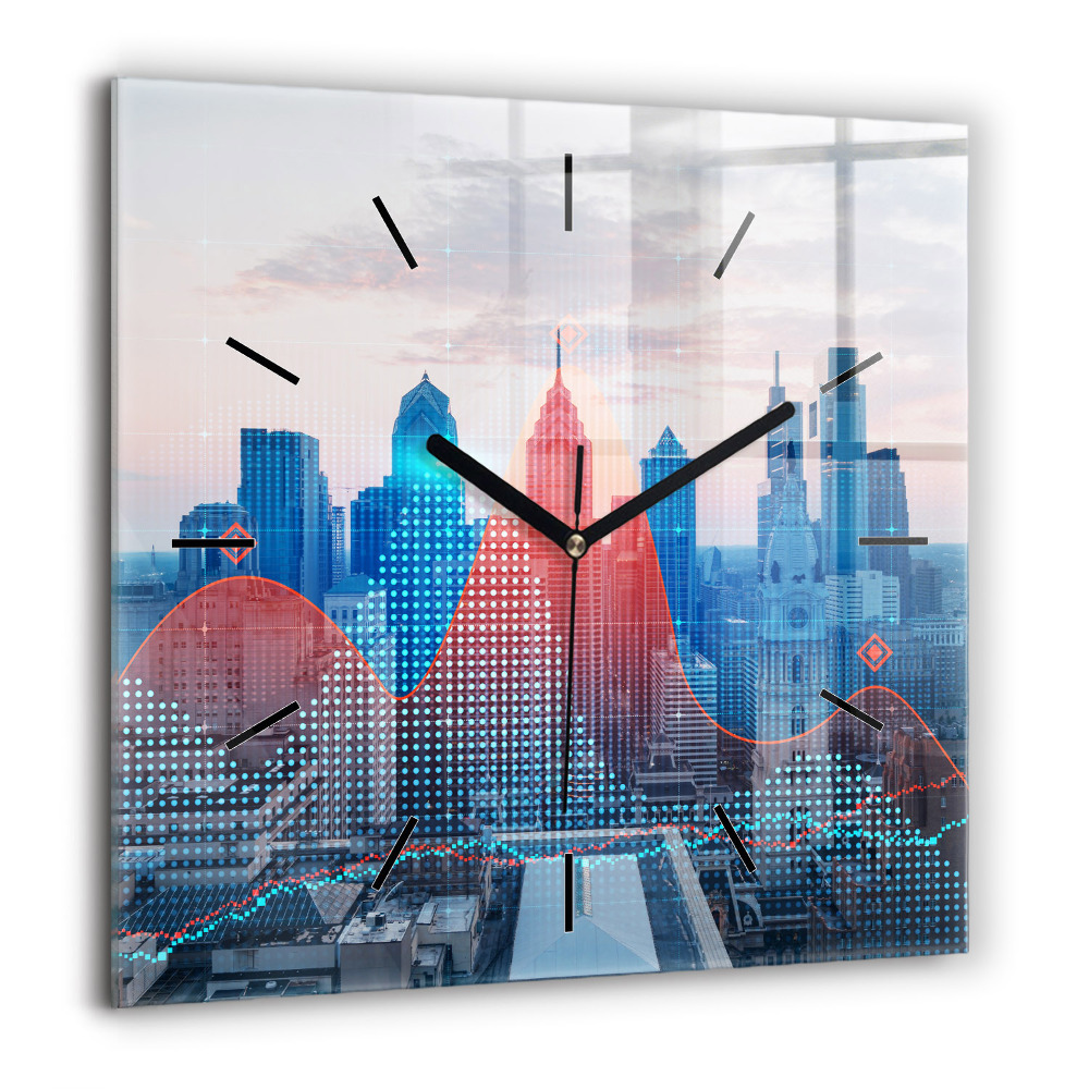 Horloge carrée en verre 60x60 cm Gratte-ciel à Philadelphie