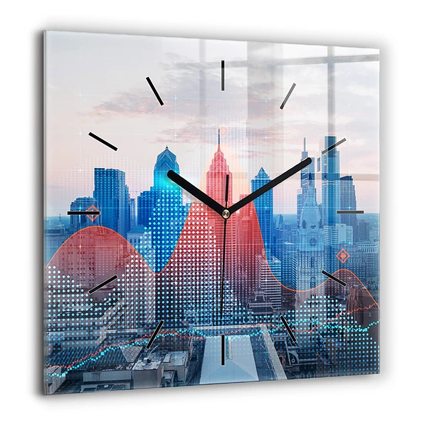 Horloge carrée en verre 60x60 cm Gratte-ciel à Philadelphie