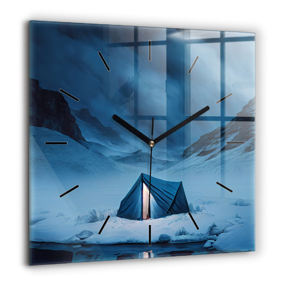 Horloge murale carrée 60x60 cm Tente dans les montagnes d'Islande