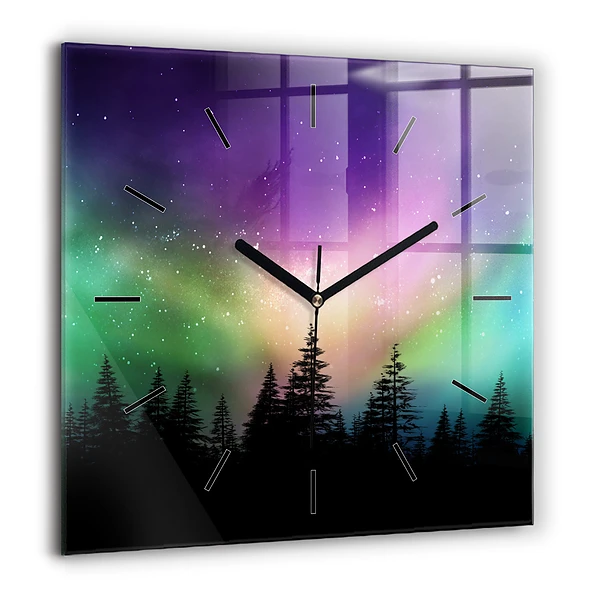 Pendule carrée en verre 60x60 cm Aurore boréale