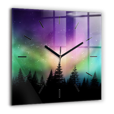 Pendule carrée en verre 60x60 cm Aurore boréale