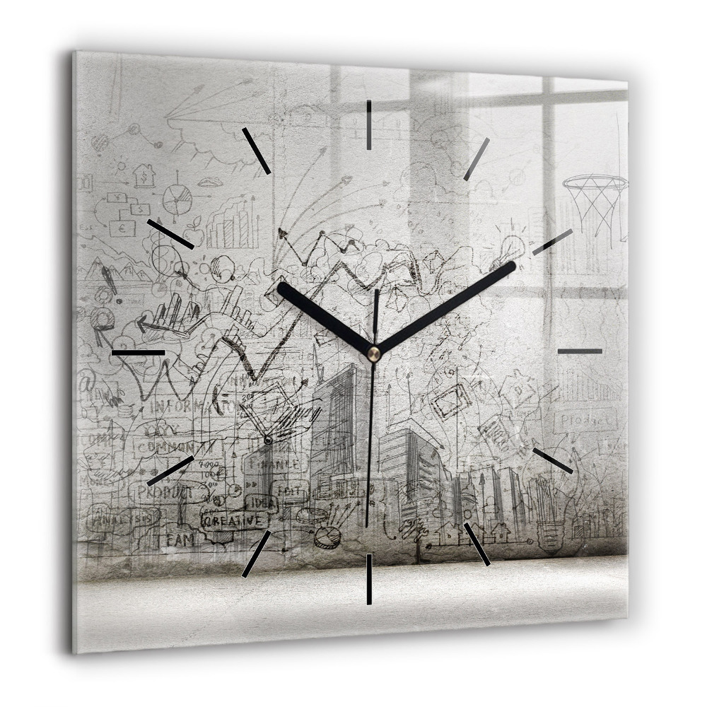 Horloge murale carrée 60x60 cm Croquis d'une ville