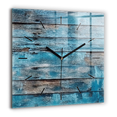Horloge carrée en verre 60x60 cm Planches bleues