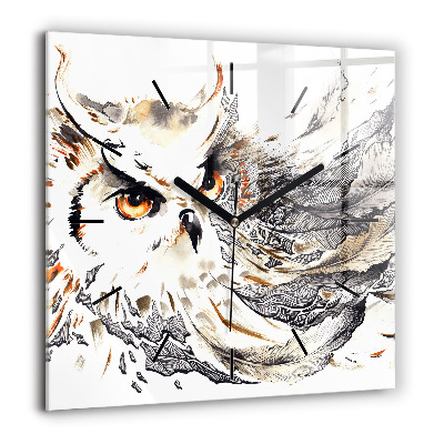 Horloge murale carrée 60x60 cm Hibou symbole de sagesse