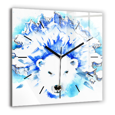 Horloge carrée en verre 60x60 cm Ours sur fond de glace