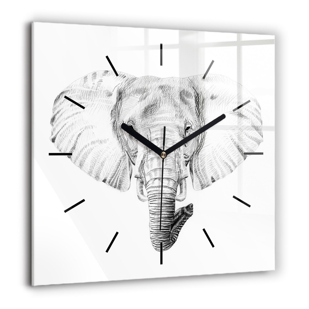 Horloge murale carrée 60x60 cm Tête d'éléphant graphique