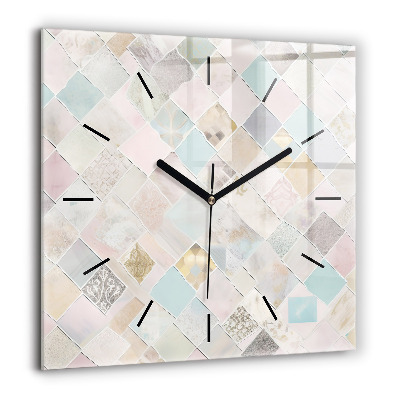 Horloge carrée en verre 60x60 cm Tuiles colorées