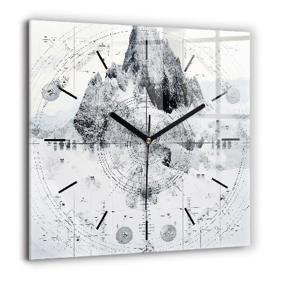 Horloge murale carrée 60x60 cm Dessin de montagnes