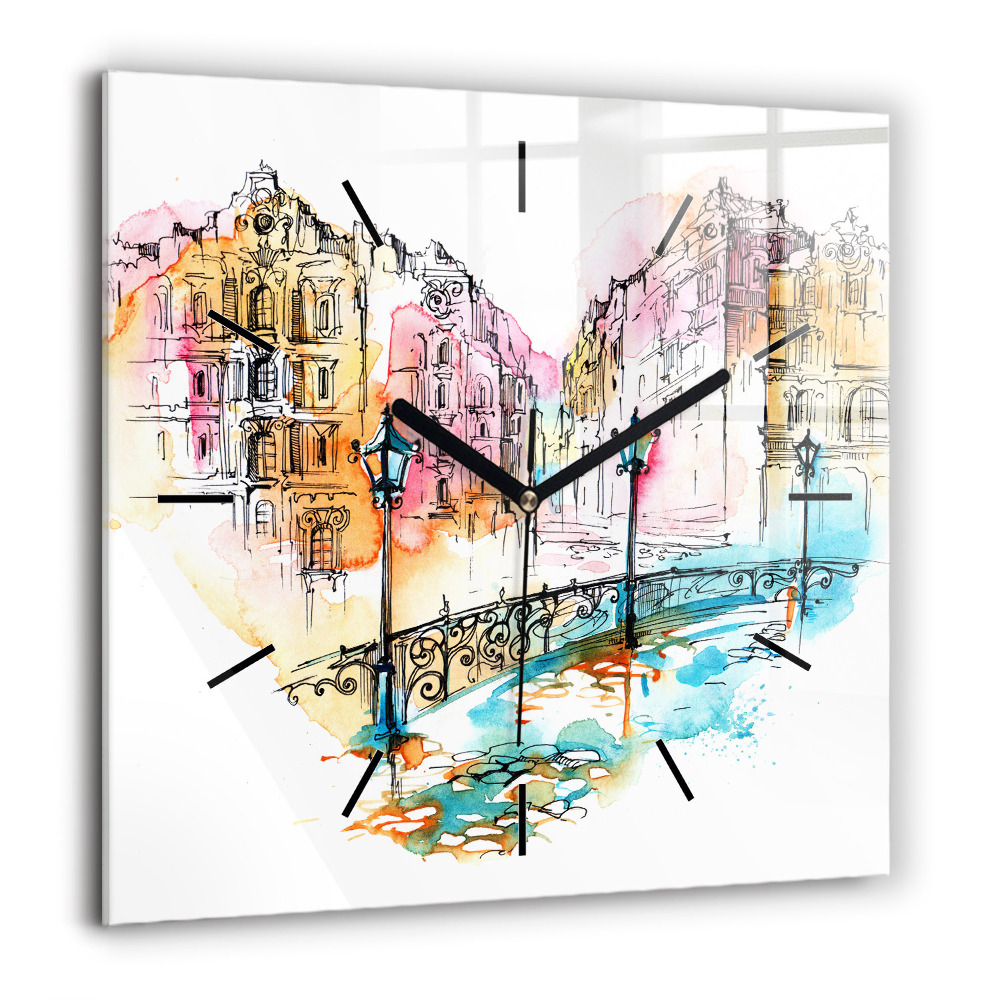 Horloge murale carrée 60x60 cm Architecture peinte