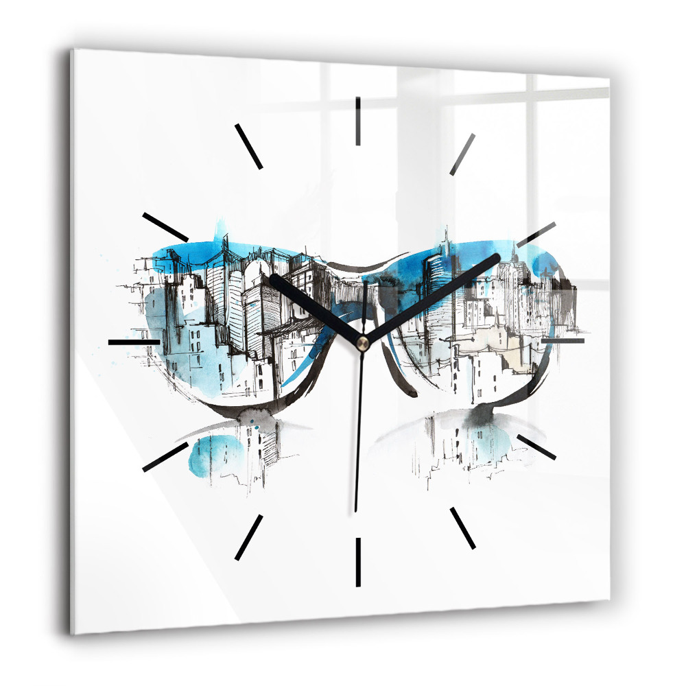 Pendule carrée en verre 60x60 cm La ville en lunettes