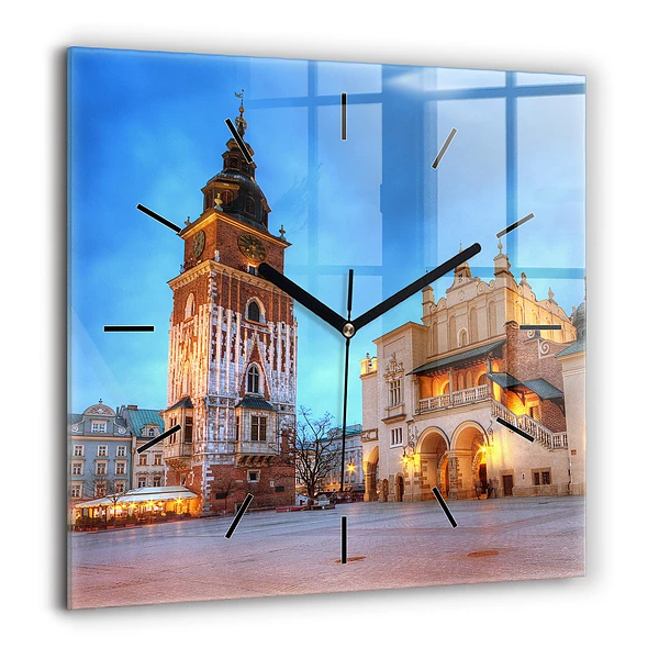 Pendule carrée en verre 60x60 cm Place du marché principal à Cracovie