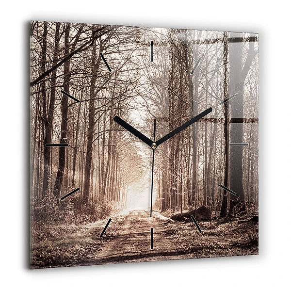 Horloge murale carrée 60x60 cm Sentier forestier en sépia