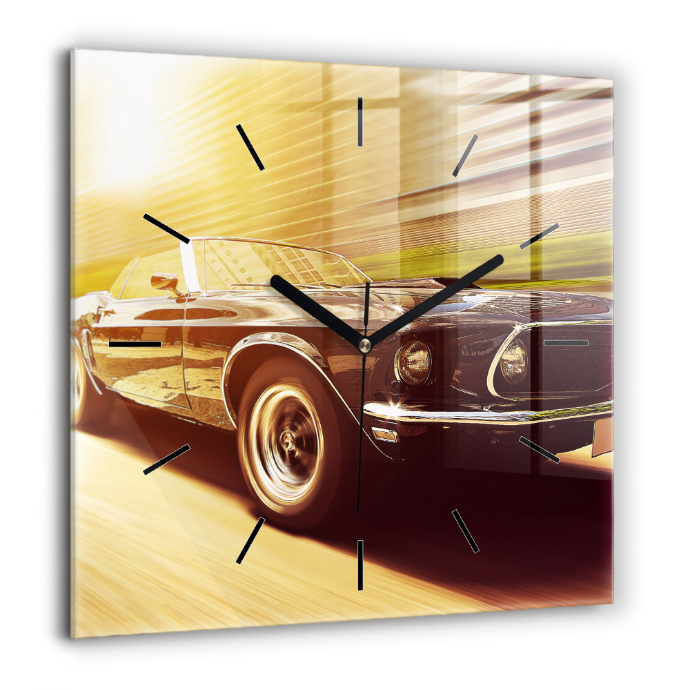 Pendule carrée en verre 60x60 cm Vieille voiture classique