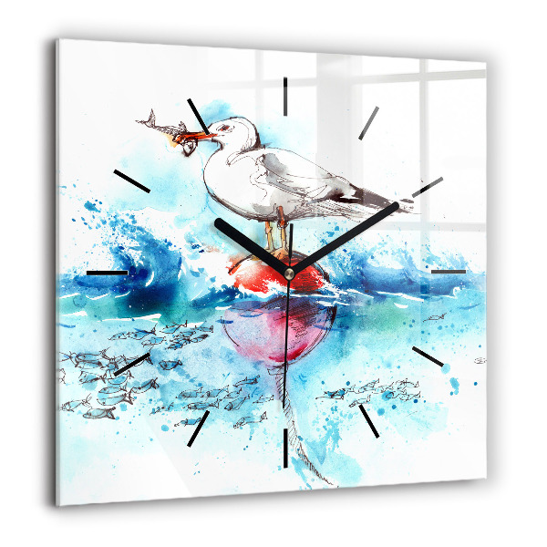 Horloge murale carrée 60x60 cm Mouette peinte