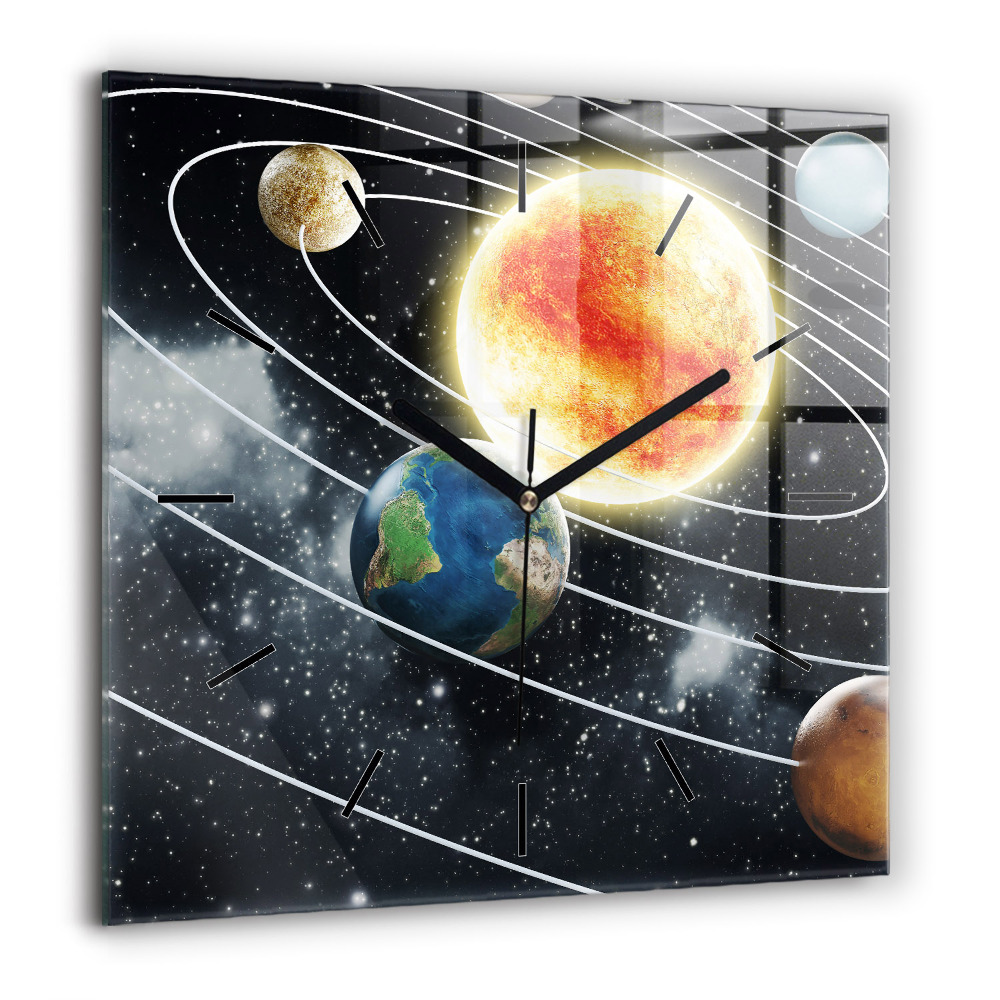 Horloge carrée en verre 60x60 cm Système solaire