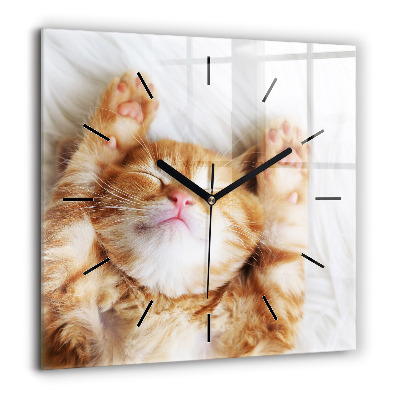 Horloge carrée en verre 60x60 cm Petit chat endormi