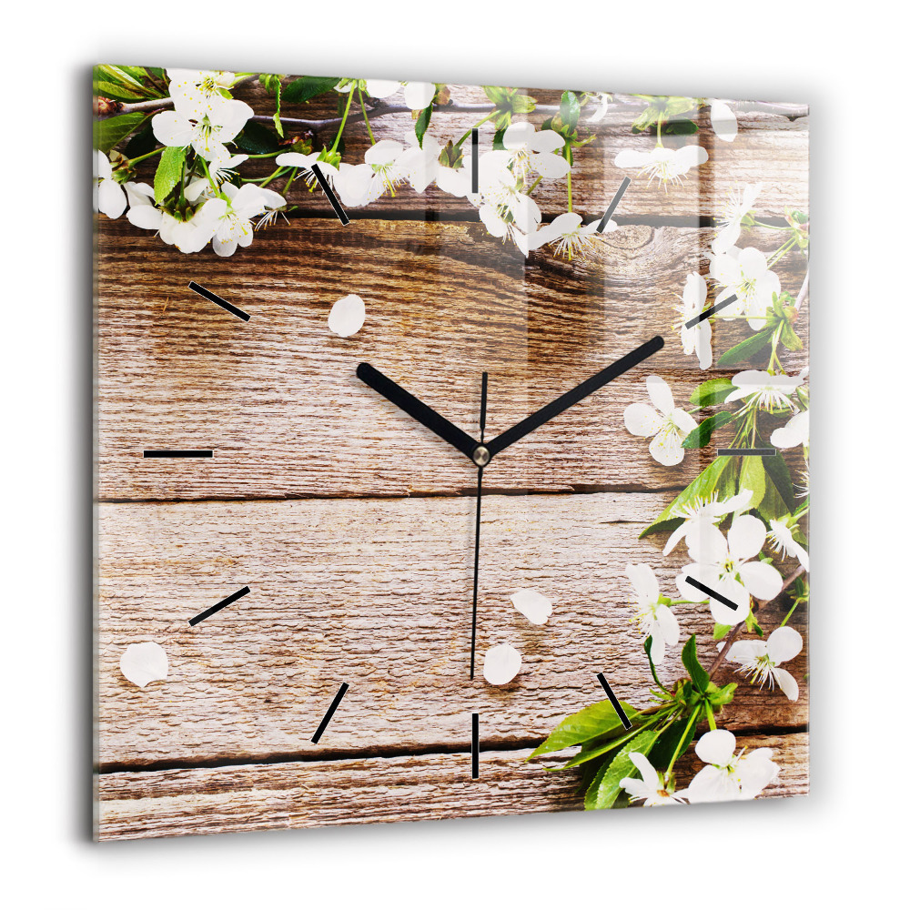 Horloge murale carrée 60x60 cm Fleurs sur bois