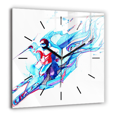 Pendule carrée en verre 60x60 cm Skieur