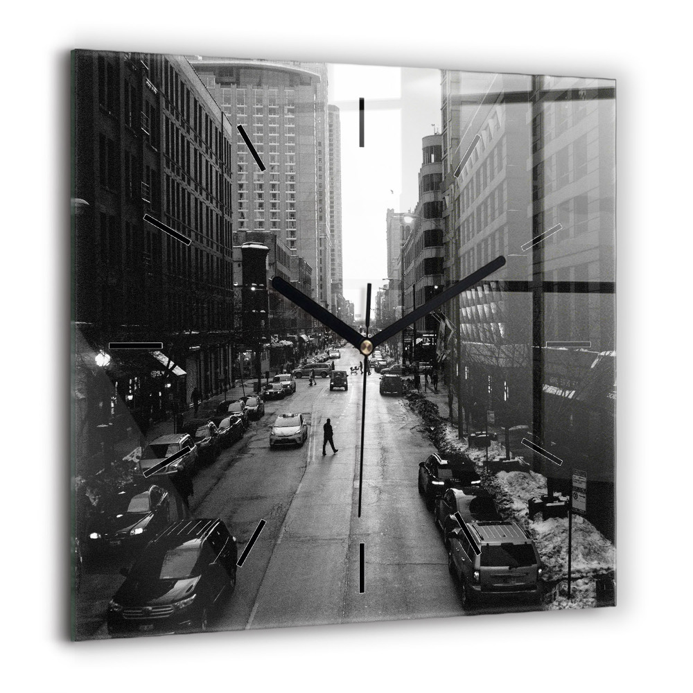 Horloge carrée en verre 60x60 cm Rue de la ville de Chicago