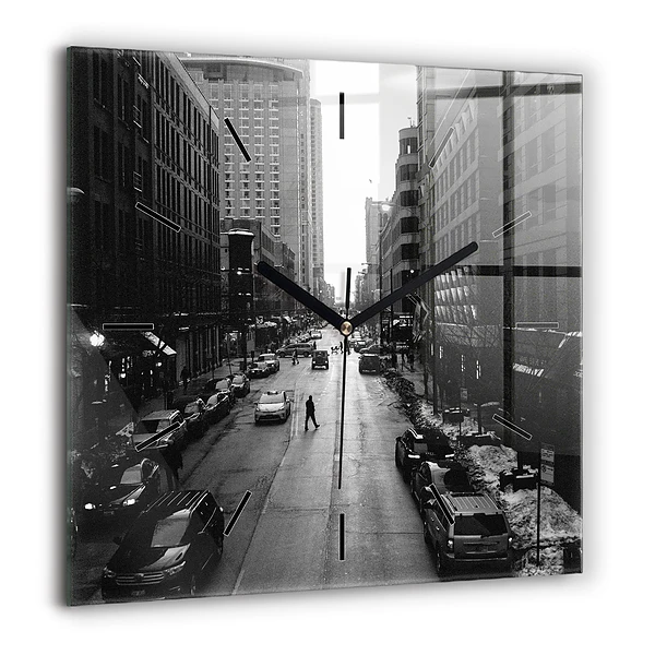 Horloge carrée en verre 60x60 cm Rue de la ville de Chicago