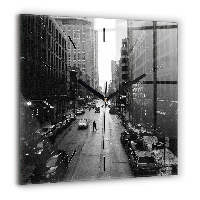 Horloge carrée en verre 60x60 cm Rue de la ville de Chicago