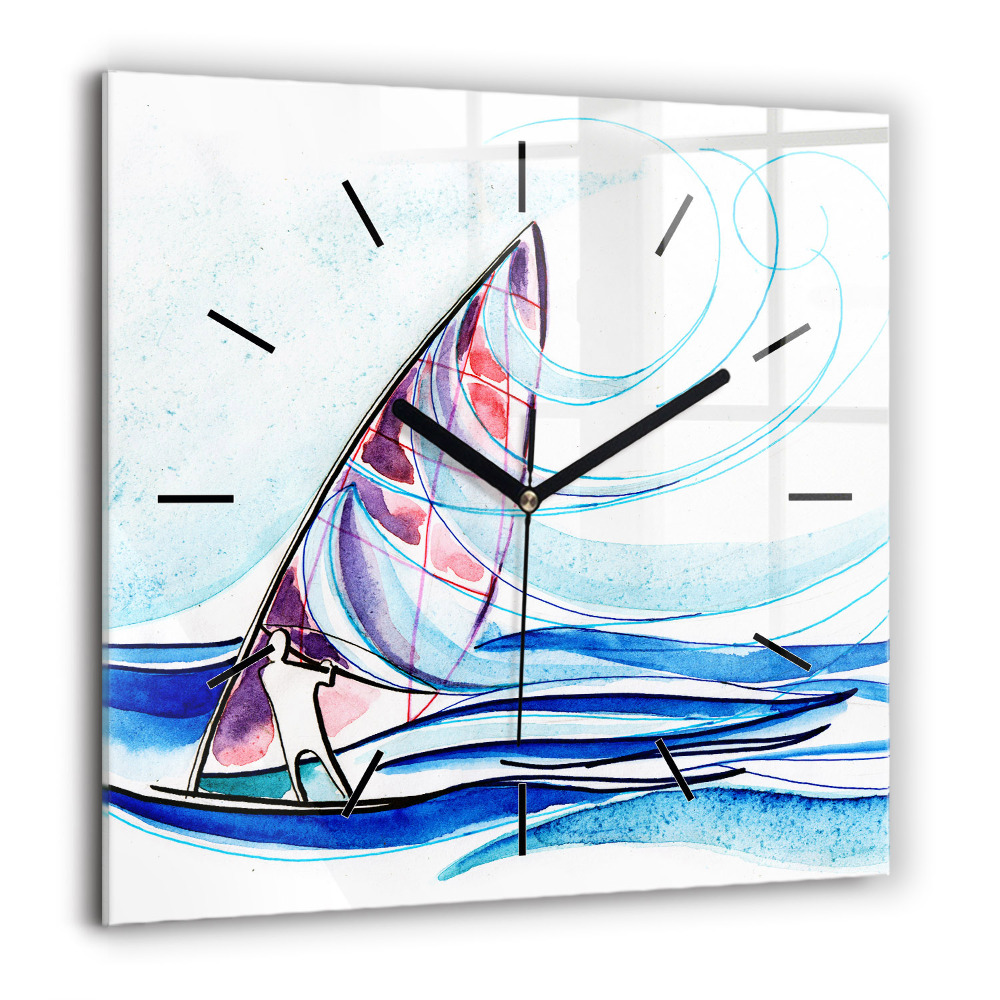 Pendule carrée en verre 60x60 cm Planche de surf