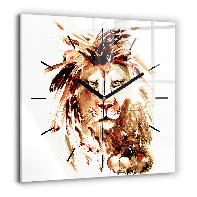 Horloge carrée en verre 60x60 cm Illustration d'un lion brun
