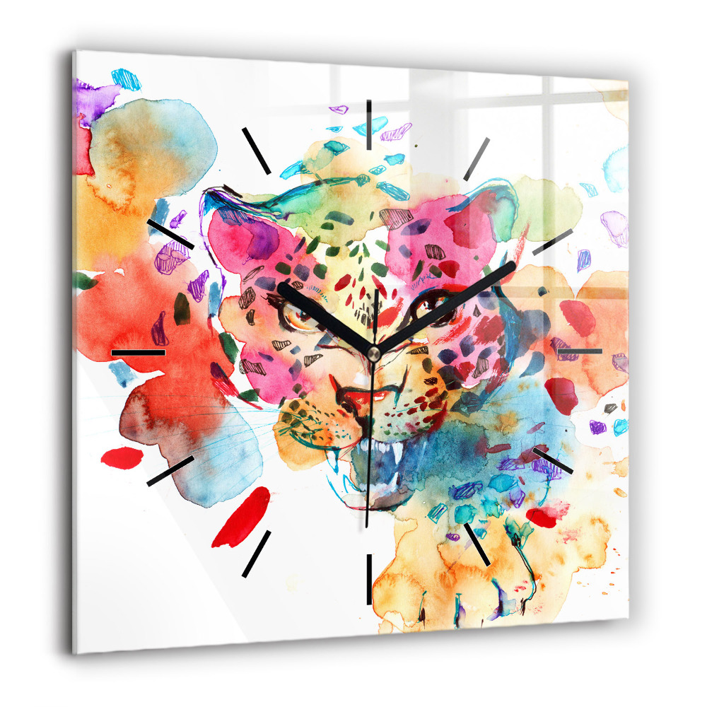 Pendule carrée en verre 60x60 cm Chat sauvage abstrait