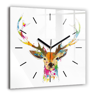 Horloge carrée en verre 60x60 cm Tête de cerf colorée