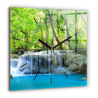 Pendule carrée en verre 60x60 cm Chute d'eau dans la forêt