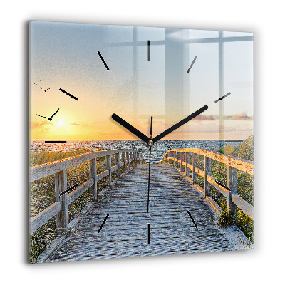 Horloge carrée en verre 60x60 cm Vacances à la plage